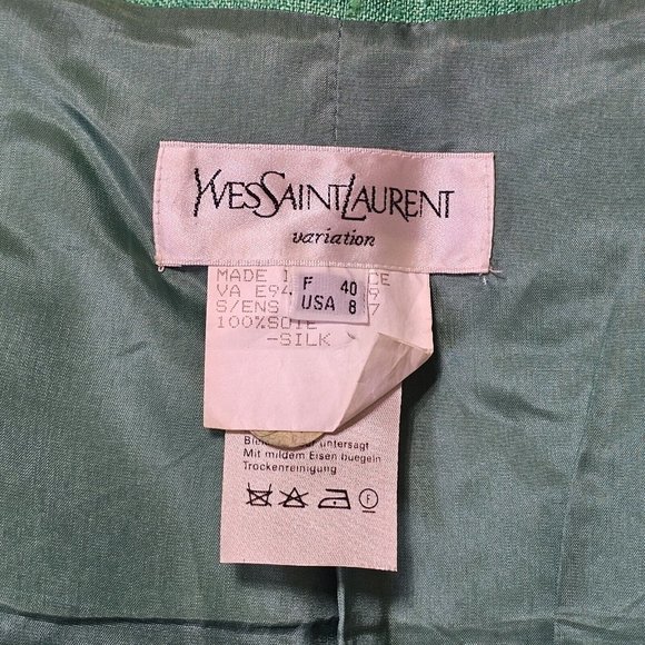 Vintage 80s Yves Saint Laurent Green Skirt Power Suit Career Casual Gold Buttons - Picture 16 of 16